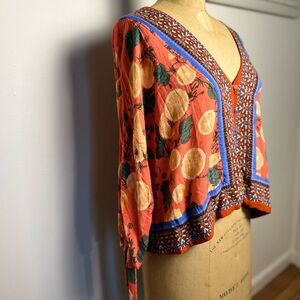 Free People citrus blouse with ties sleeves XS